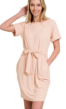 Load image into Gallery viewer, Brushed DTY Tie-Belt Dress with Pockets