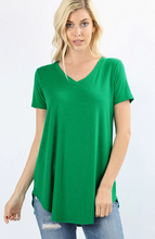 Load image into Gallery viewer, Short Sleeve V-Neck Round Hem Top
