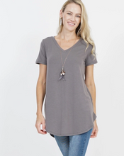 Load image into Gallery viewer, Short Sleeve V-Neck Round Hem Top