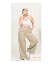 Load image into Gallery viewer, LONG CANVAS PAPERBAG WAIST WIDE LEG PANTS