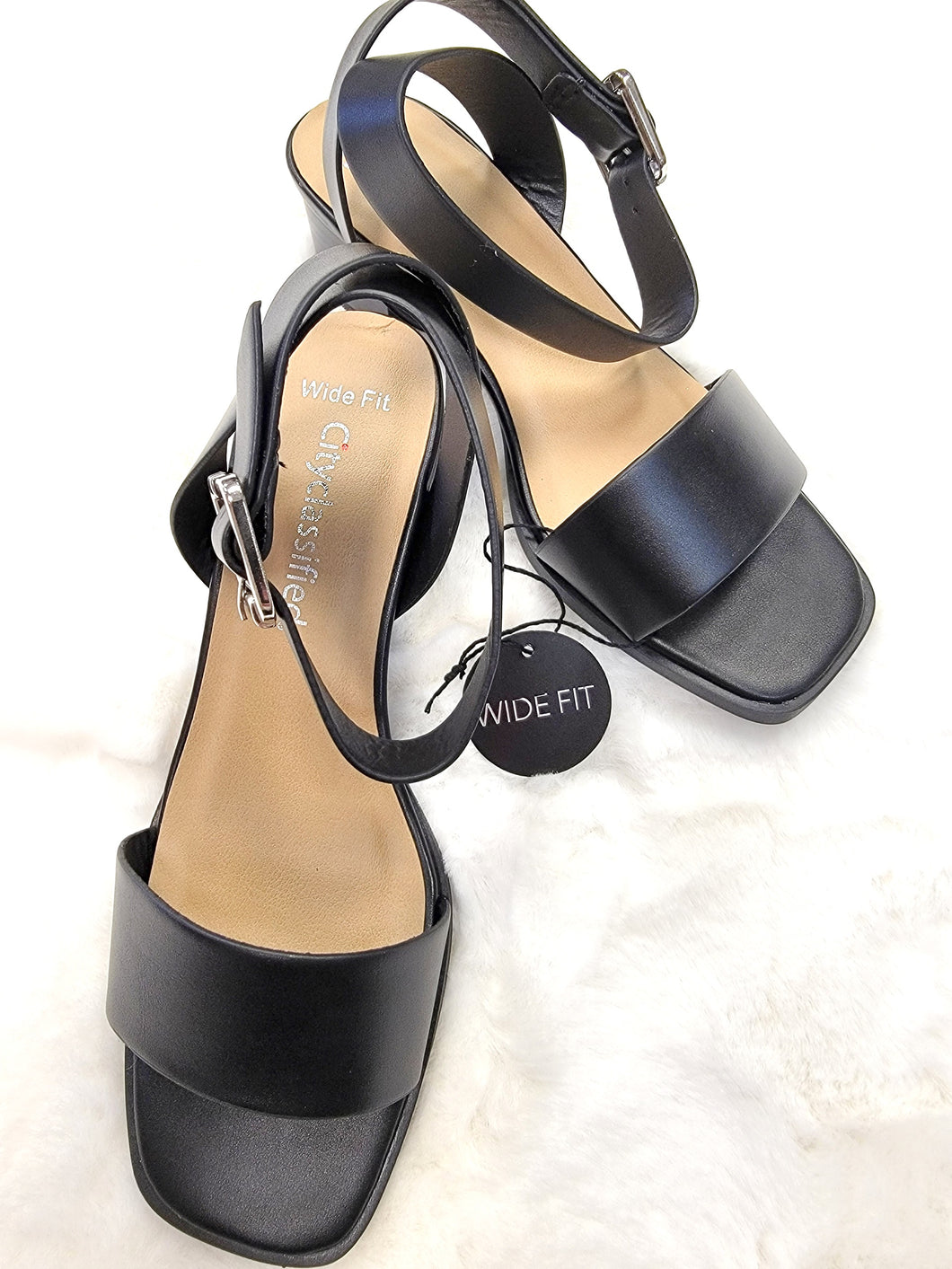 WIDE FIT OPEN TOE, ANKLE STRAP, CASUAL, BLOCK HEELS