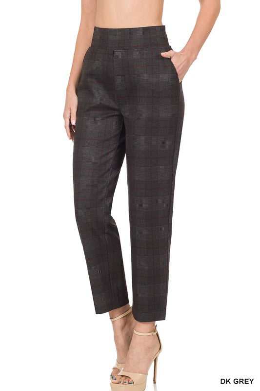 PLAID PULL-ON STRETCH DRESS PANTS